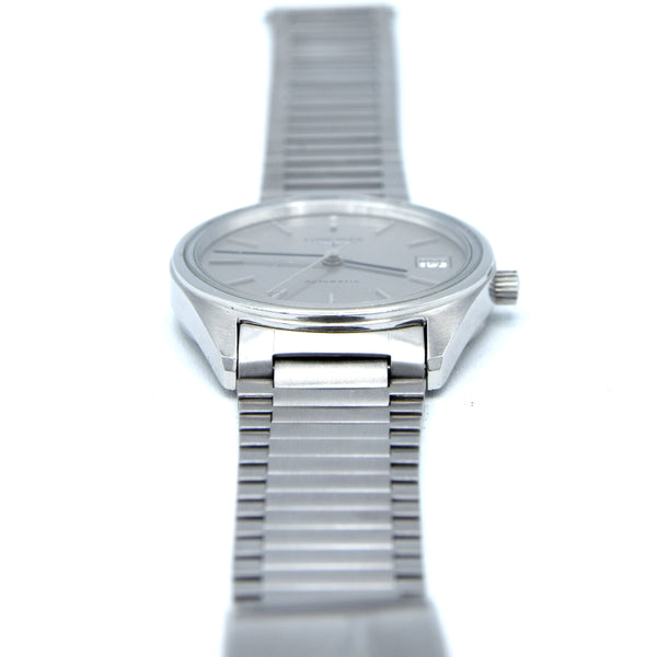1990s Longines simple Elegant Automatic & minimalist bracelet watch 1659 - grey graphite 'Linen' Dial