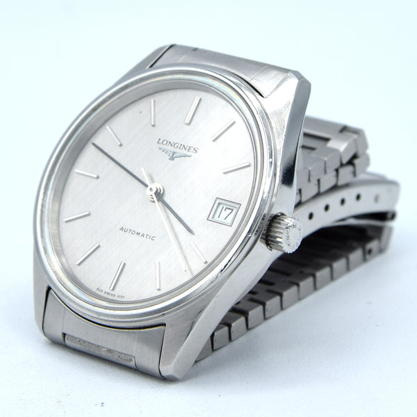 1990s Longines simple Elegant Automatic & minimalist bracelet watch 1659 - grey graphite 'Linen' Dial