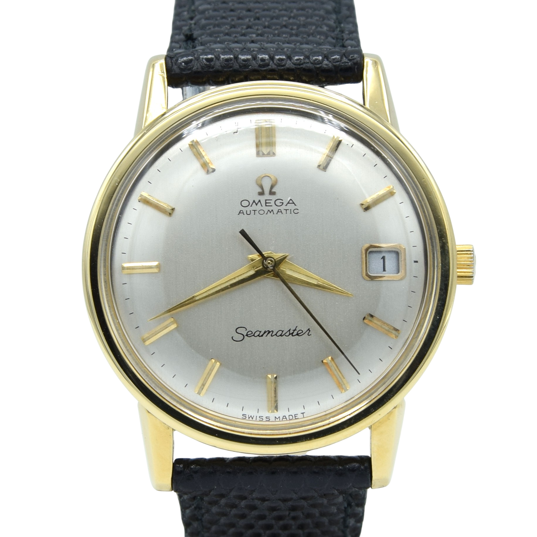 1963 Omega Automatic Seamaster Date Model 166.3020 in Solid 18ct Gold with box and booklets