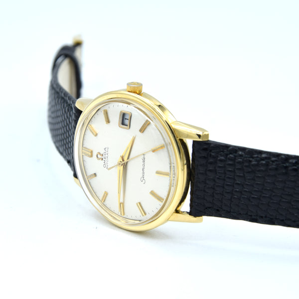 1963 Omega Automatic Seamaster Date Model 166.3020 in Solid 18ct Gold with box and booklets