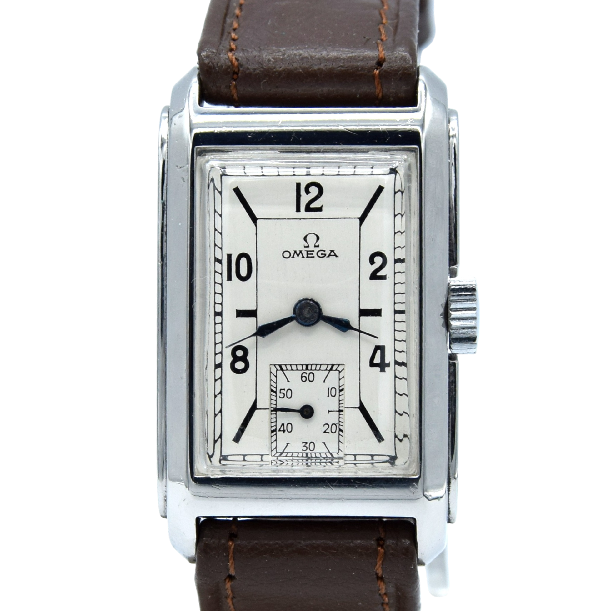 1935 Omega Deco style stepped case tank watch dust covered T17 caliber Fully restored
