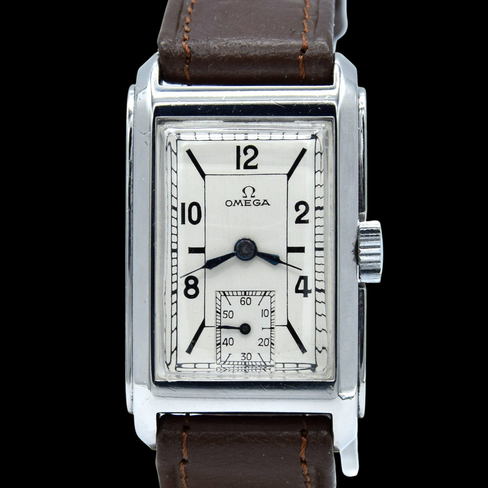 1935 Omega Deco style stepped case tank watch dust covered T17 caliber Fully restored