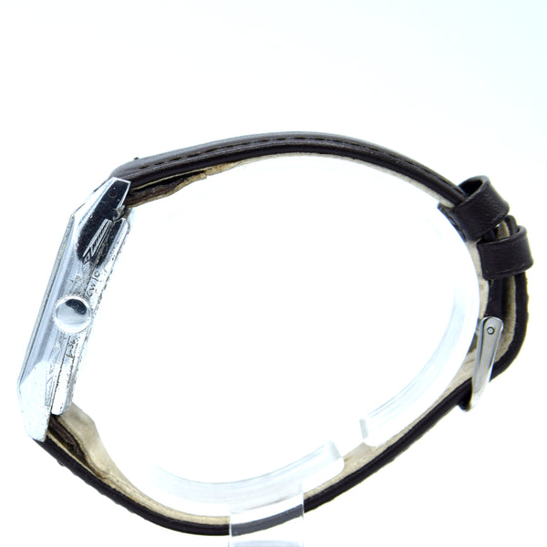 1930s chrome tank Deco style Doctors Duo Dial Wristwatch with sunburst sub seconds