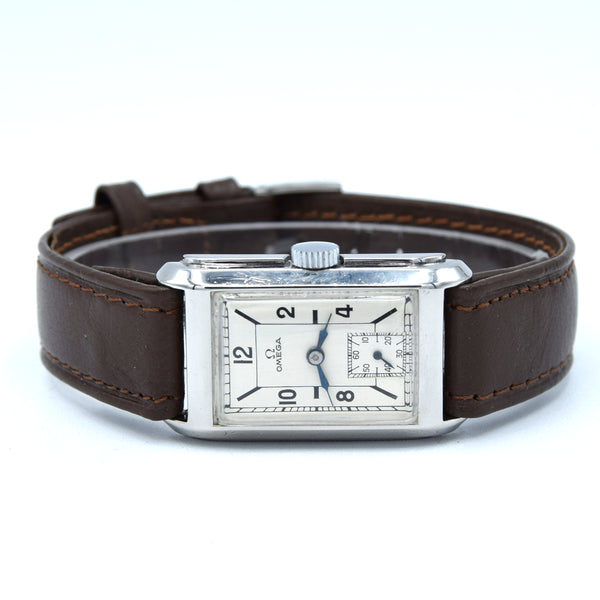 1935 Omega Deco style stepped case tank watch dust covered T17 caliber Fully restored