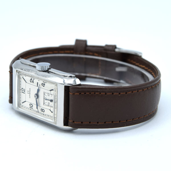 1935 Omega Deco style stepped case tank watch dust covered T17 caliber Fully restored