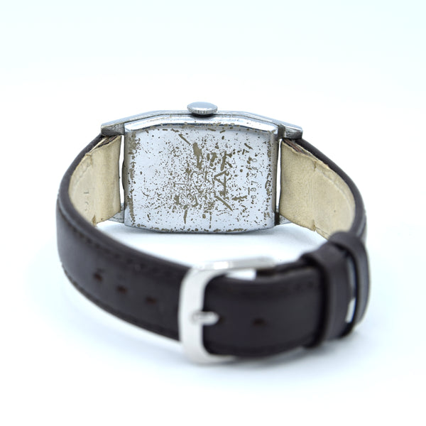 1930s chrome tank Deco style Doctors Duo Dial Wristwatch with sunburst sub seconds