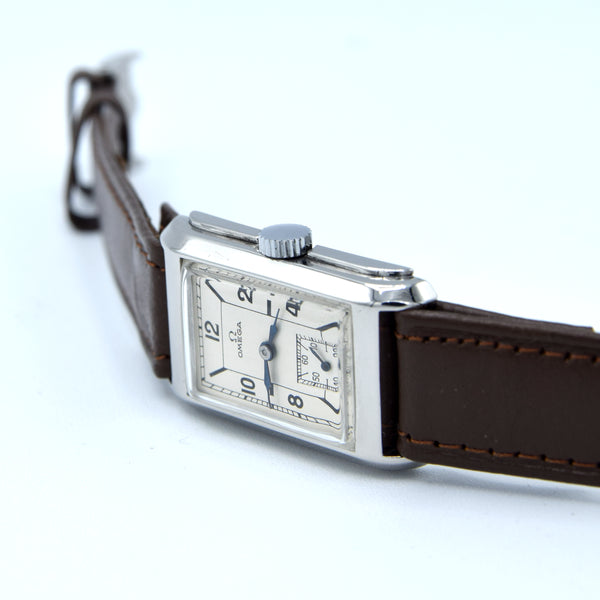 1935 Omega Deco style stepped case tank watch dust covered T17 caliber Fully restored
