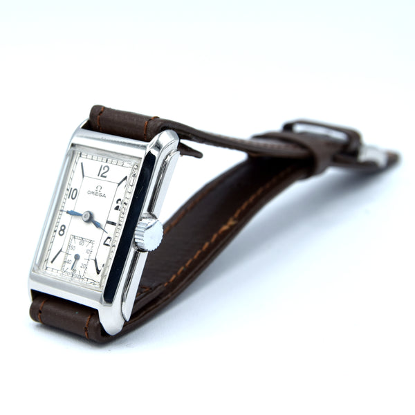 1935 Omega Deco style stepped case tank watch dust covered T17 caliber Fully restored