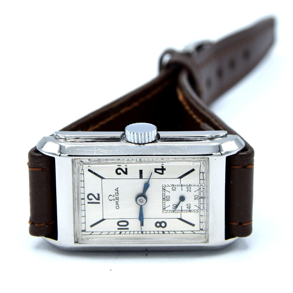 1935 Omega Deco style stepped case tank watch dust covered T17 caliber Fully restored