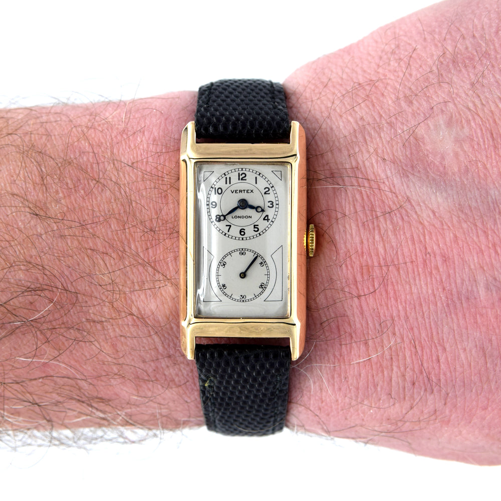 1933 Vertex of London Exquisite Doctors Duo Dial Wristwatch in solid 9ct Gold English Made Case