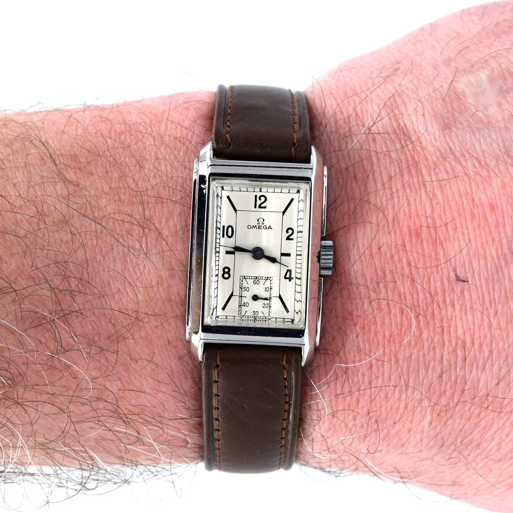 1935 Omega Deco style stepped case tank watch dust covered T17 caliber Fully restored