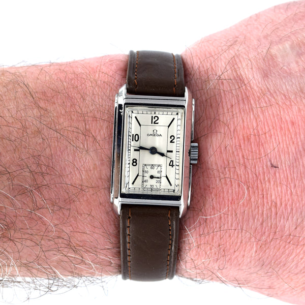 1935 Omega Deco style stepped case tank watch dust covered T17 caliber Fully restored