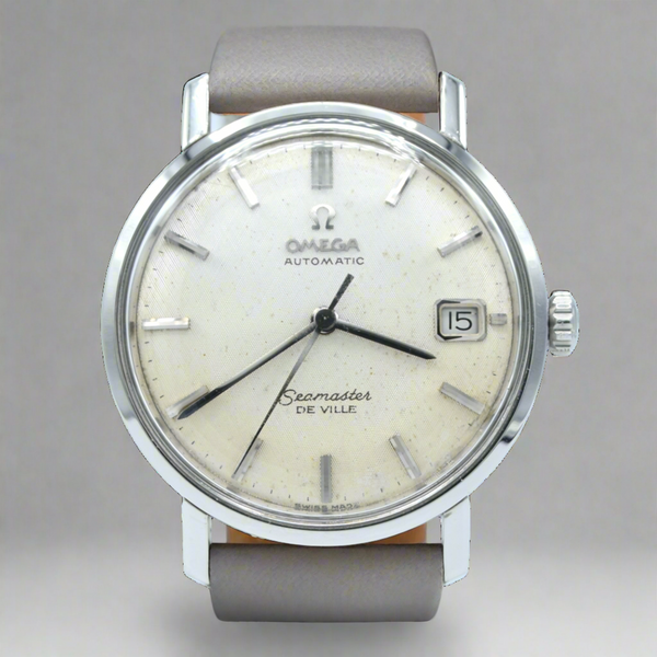 1963 Omega Automatic Seamaster De Ville Date Model 166.020 Wristwatch with Linen Dial