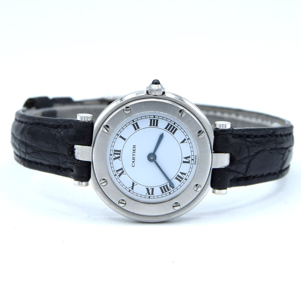 1990s Cartier Santos Ronde classic ladies watch in Stainless Steel with Vendôme lugs + Box