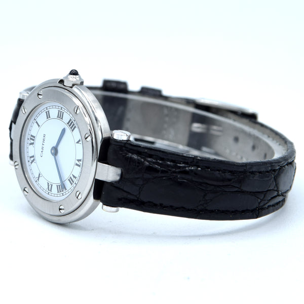 1990s Cartier Santos Ronde classic ladies watch in Stainless Steel with Vendôme lugs + Box
