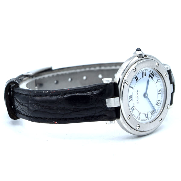 1990s Cartier Santos Ronde classic ladies watch in Stainless Steel with Vendôme lugs + Box