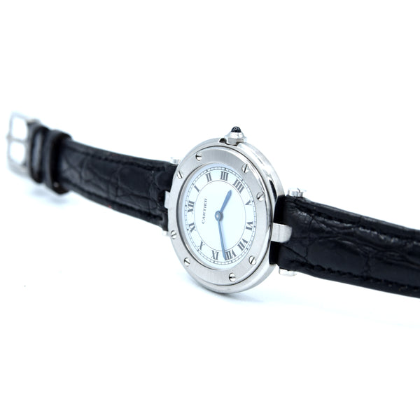 1990s Cartier Santos Ronde classic ladies watch in Stainless Steel with Vendôme lugs + Box