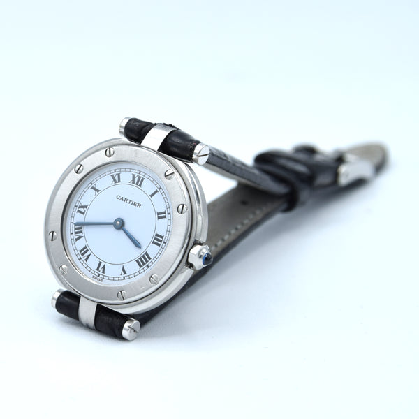 1990s Cartier Santos Ronde classic ladies watch in Stainless Steel with Vendôme lugs + Box