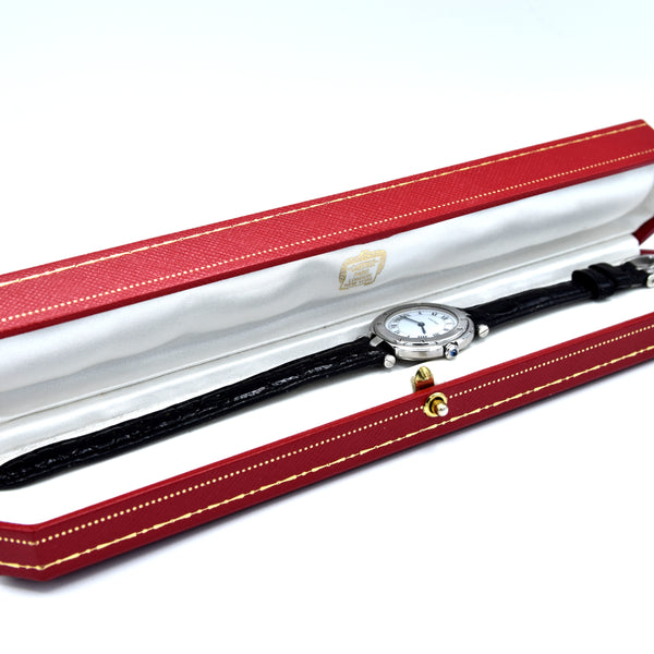 1990s Cartier Santos Ronde classic ladies watch in Stainless Steel with Vendôme lugs + Box