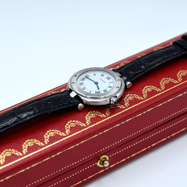 1990s Cartier Santos Ronde classic ladies watch in Stainless Steel with Vendôme lugs + Box