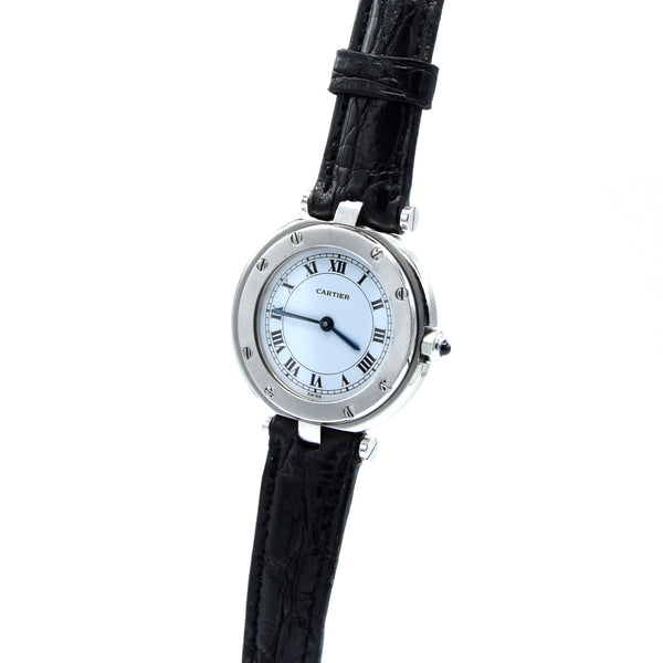 1990s Cartier Santos Ronde classic ladies watch in Stainless Steel with Vendôme lugs + Box