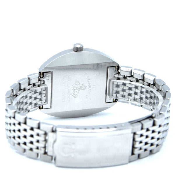 1968 Omega Seamaster Cosmic Date Model 166.023 Cross-Hair Dial Steel Monocoque Case on flat BOR