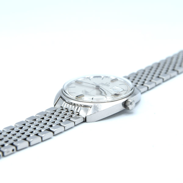 1968 Omega Seamaster Cosmic Date Model 166.023 Cross-Hair Dial Steel Monocoque Case on flat BOR