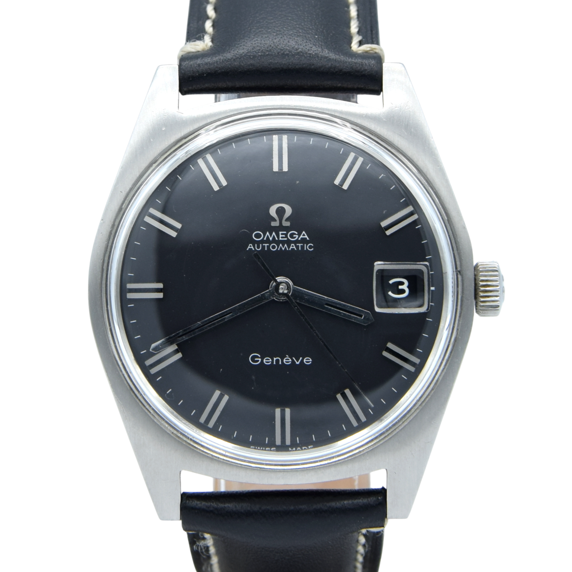 1968 Omega Geneve Automatic Date Model 166.041 original matte black dial in Steel Cal 565