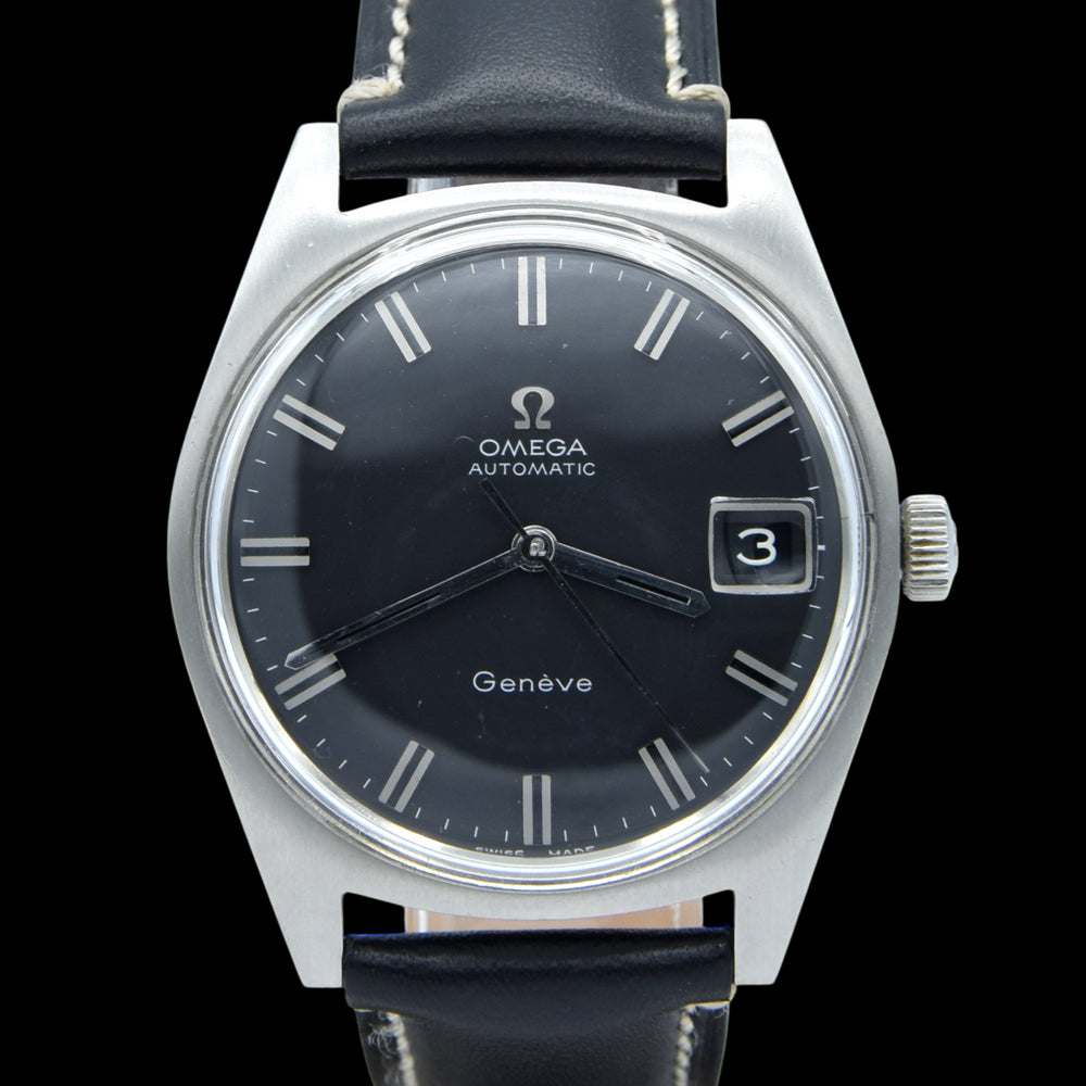 1968 Omega Geneve Automatic Date Model 166.041 original matte black dial in Steel Cal 565