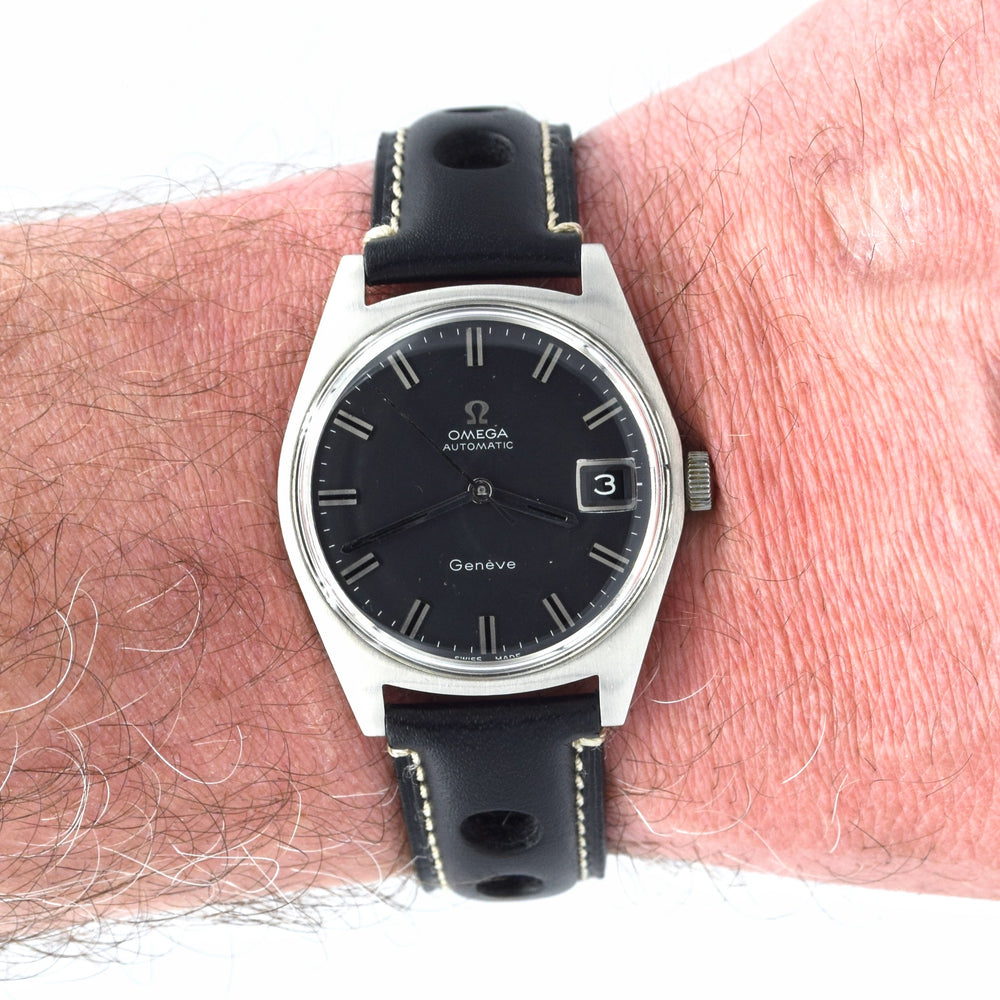 1968 Omega Geneve Automatic Date Model 166.041 original matte black dial in Steel Cal 565