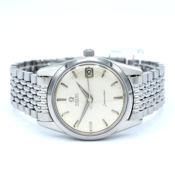 1959 Omega Seamaster Automatic Date Wristwatch Model 14710 with Original Off-White Dial in Stainless Steel + Box
