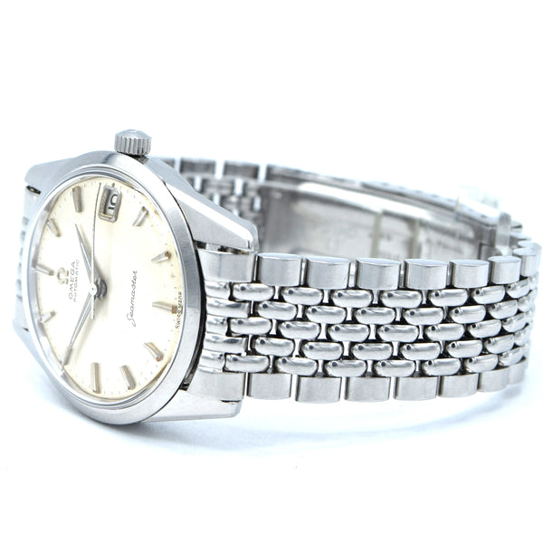1959 Omega Seamaster Automatic Date Wristwatch Model 14710 with Original Off-White Dial in Stainless Steel + Box