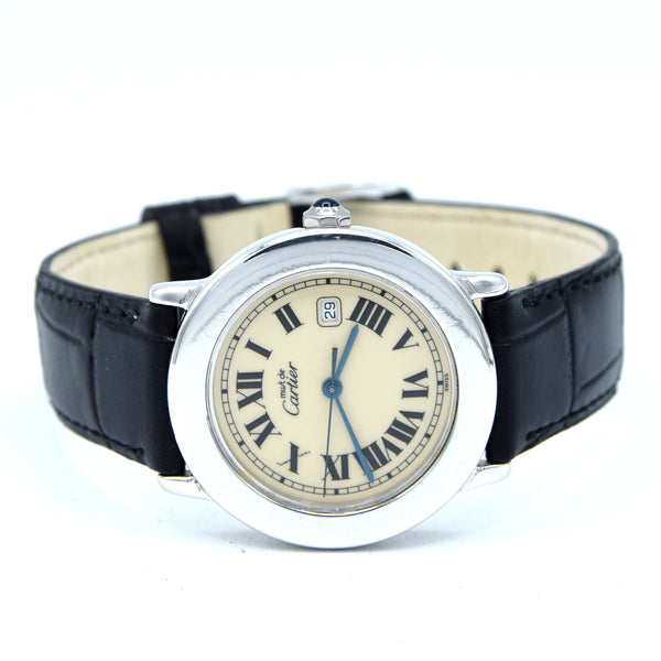 1994 Cartier 'Must de' Ronde with Roman Numerals in 925 Sterling Silver Vermeil Case Model 1800
