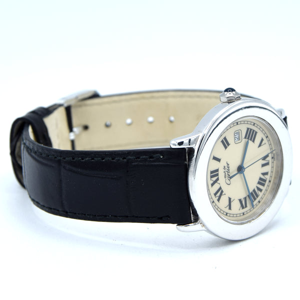 1994 Cartier 'Must de' Ronde with Roman Numerals in 925 Sterling Silver Vermeil Case Model 1800