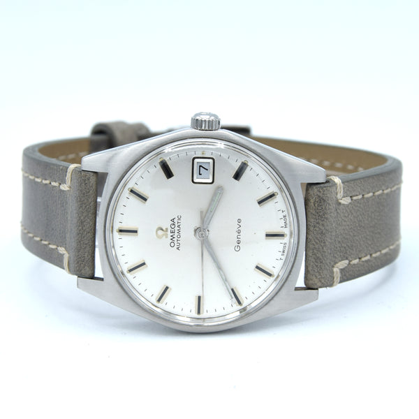 1969 sharp Omega Geneve Automatic Date Model 166.041 in Stainless Steel with Cal 565