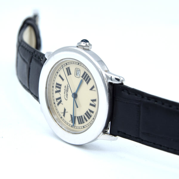 1994 Cartier 'Must de' Ronde with Roman Numerals in 925 Sterling Silver Vermeil Case Model 1800