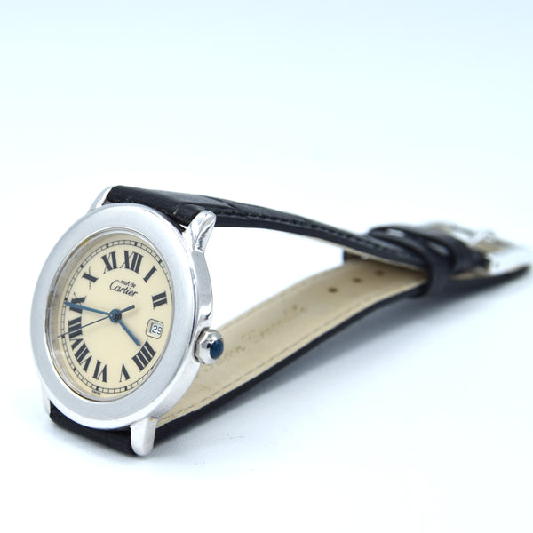 1994 Cartier 'Must de' Ronde with Roman Numerals in 925 Sterling Silver Vermeil Case Model 1800