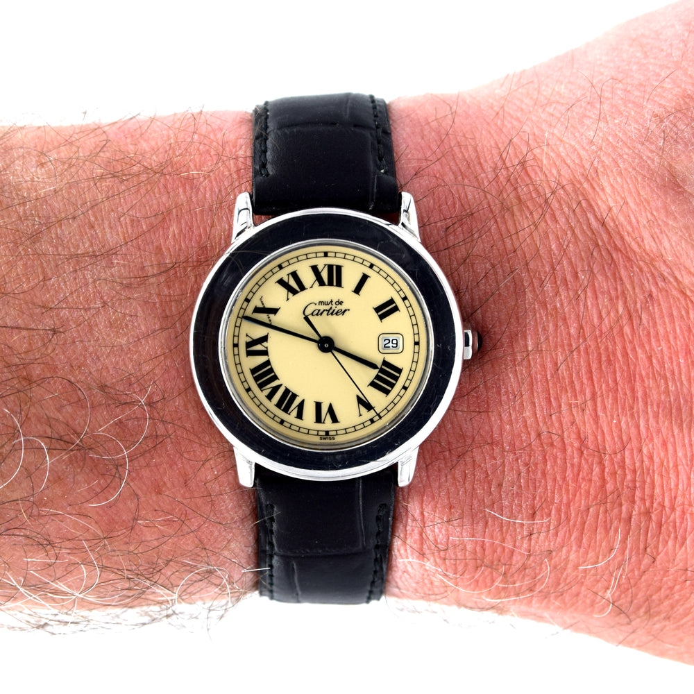 1994 Cartier 'Must de' Ronde with Roman Numerals in 925 Sterling Silver Vermeil Case Model 1800