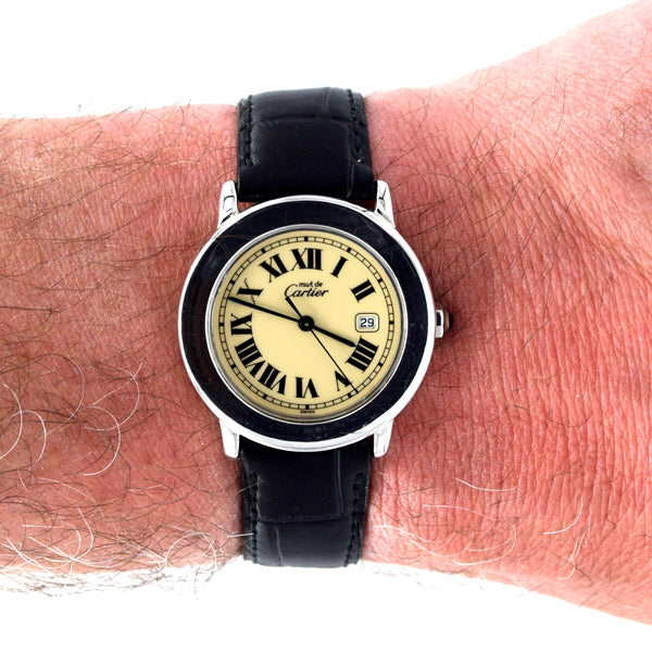 1994 Cartier 'Must de' Ronde with Roman Numerals in 925 Sterling Silver Vermeil Case Model 1800