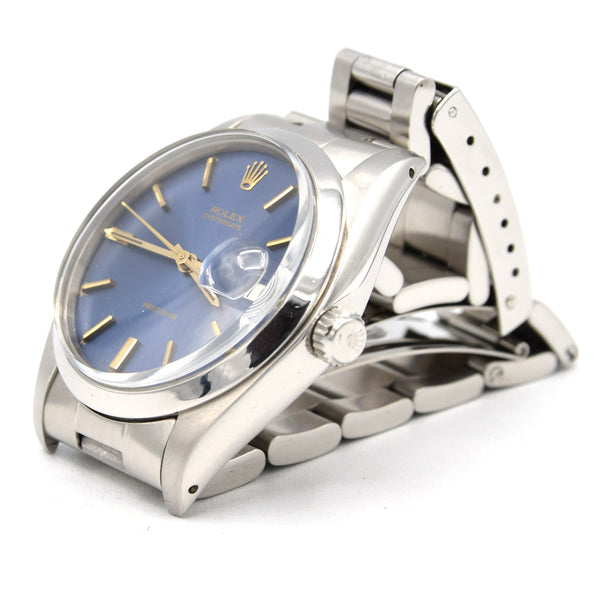 1981 Rolex Oyster Date Precision Classic Model 6694 with Stunning Blue satin Dial and gold Markers in Stainless Steel