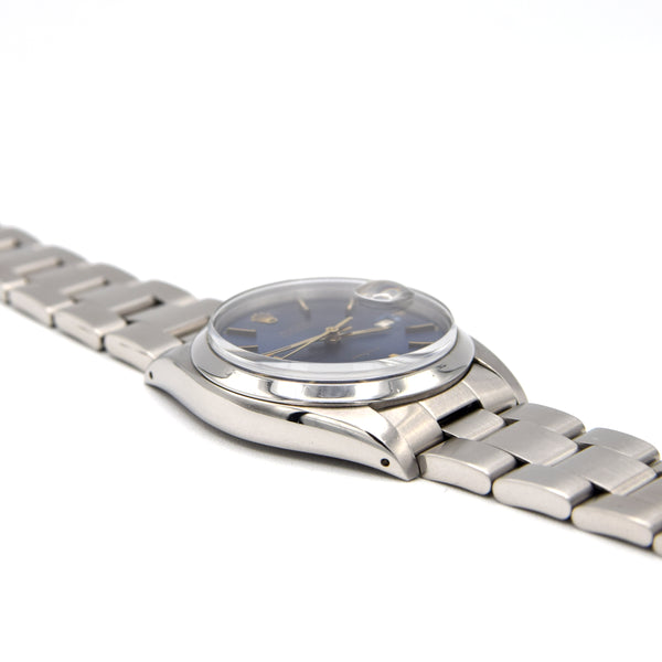 1981 Rolex Oyster Date Precision Classic Model 6694 with Stunning Blue satin Dial and gold Markers in Stainless Steel