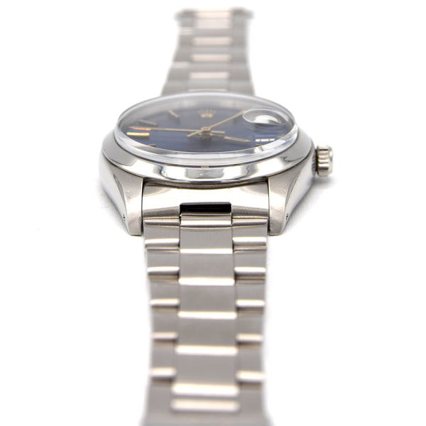 1981 Rolex Oyster Date Precision Classic Model 6694 with Stunning Blue satin Dial and gold Markers in Stainless Steel