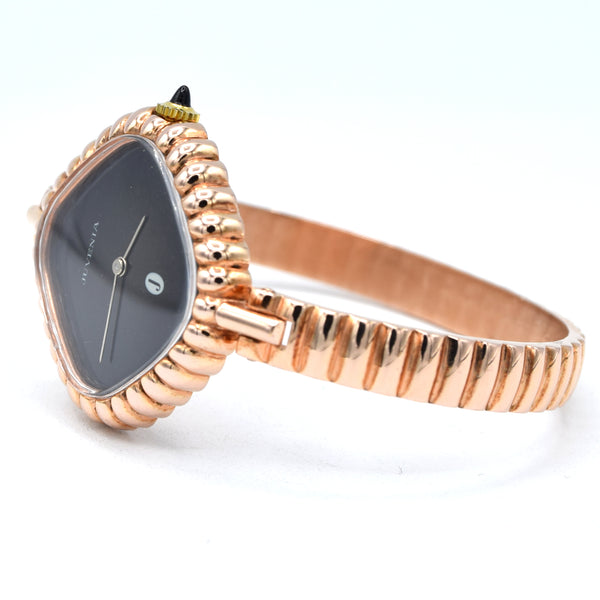 1970s New Old Stock Juvenia Ladies Solid Silver Bangle Watch – Bold Cushion Shape – Pink Gold Plated – Unused