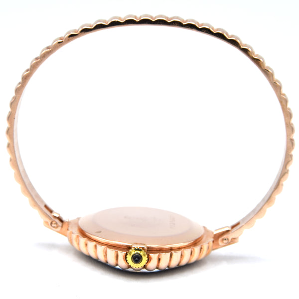 1970s New Old Stock Juvenia Ladies Solid Silver Bangle Watch – Bold Cushion Shape – Pink Gold Plated – Unused