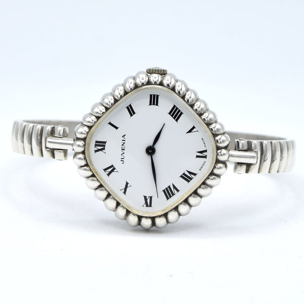 1970s New Old Stock Juvenia Ladies Solid Silver Bangle Watch – Bold Cushion Shape – Mechanical – Unused