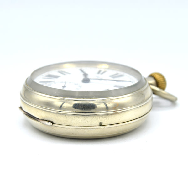 1895-1900 J.W. Benson of London Substantial Railway Guards Nickel Case Pocket Watch - Early All-English Lever