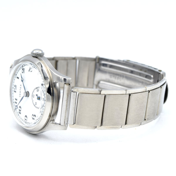 1930s Vertex of London unusual Wristwatch with white enamelled dial in steel English Made Case