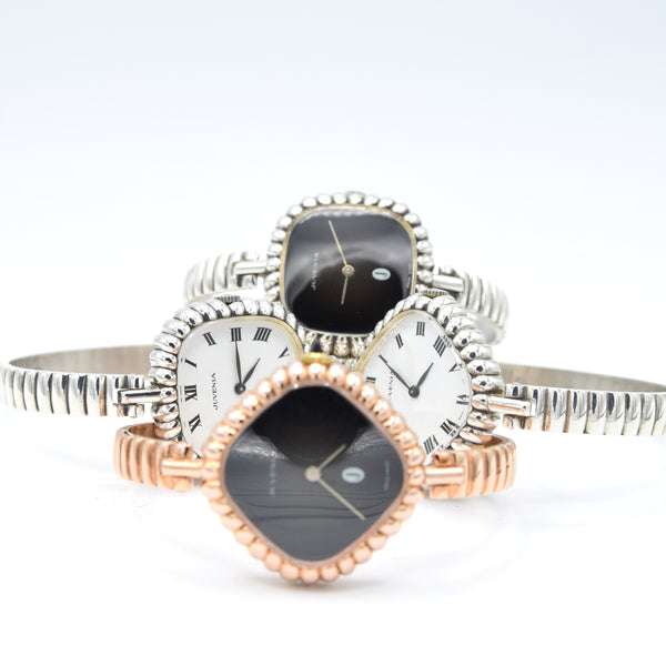 1970s New Old Stock Juvenia Ladies Solid Silver Bangle Watch – Bold Cushion Shape – Mechanical – Unused