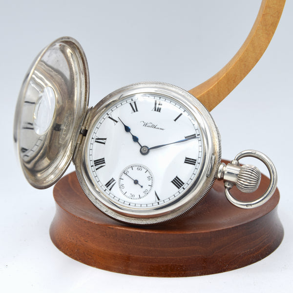 1920 Rare Solid Silver Waltham Half Hunter - Extra Heavy 2oz English Case - 17 Jewel Bartlett Movement