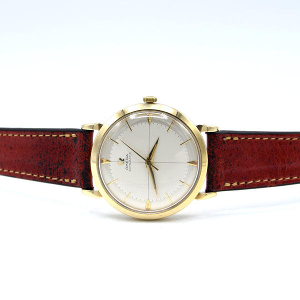 1958 All original Elegant Omega Automatic Dress Watch with Cross Hair Dial Model 13308 in 9ct Gold Cal 501